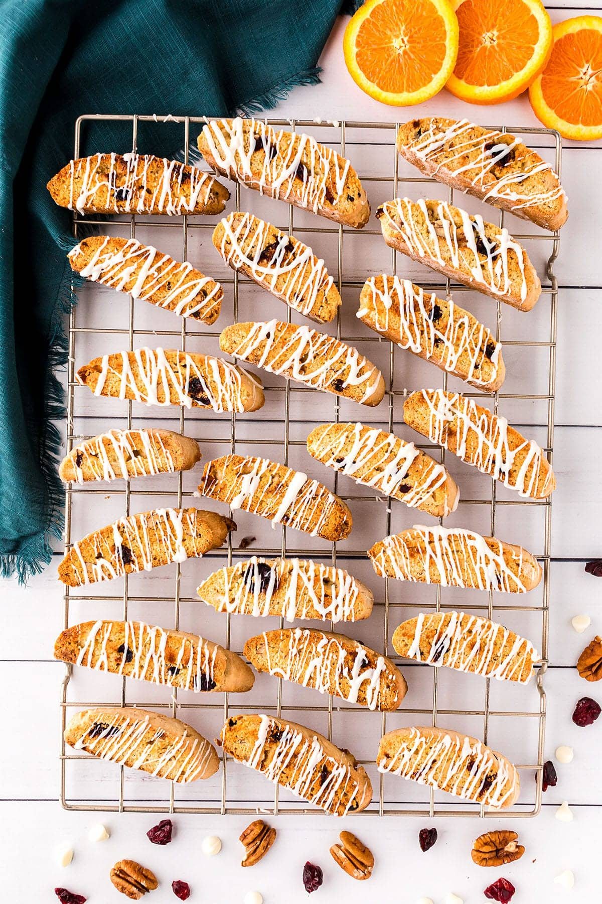 homemade biscotti on a wire cooling rack