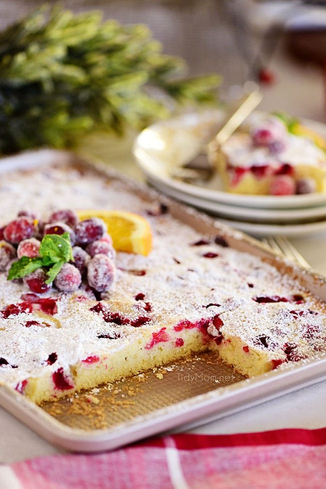 Cranberry Orange Cake in a sheet pan