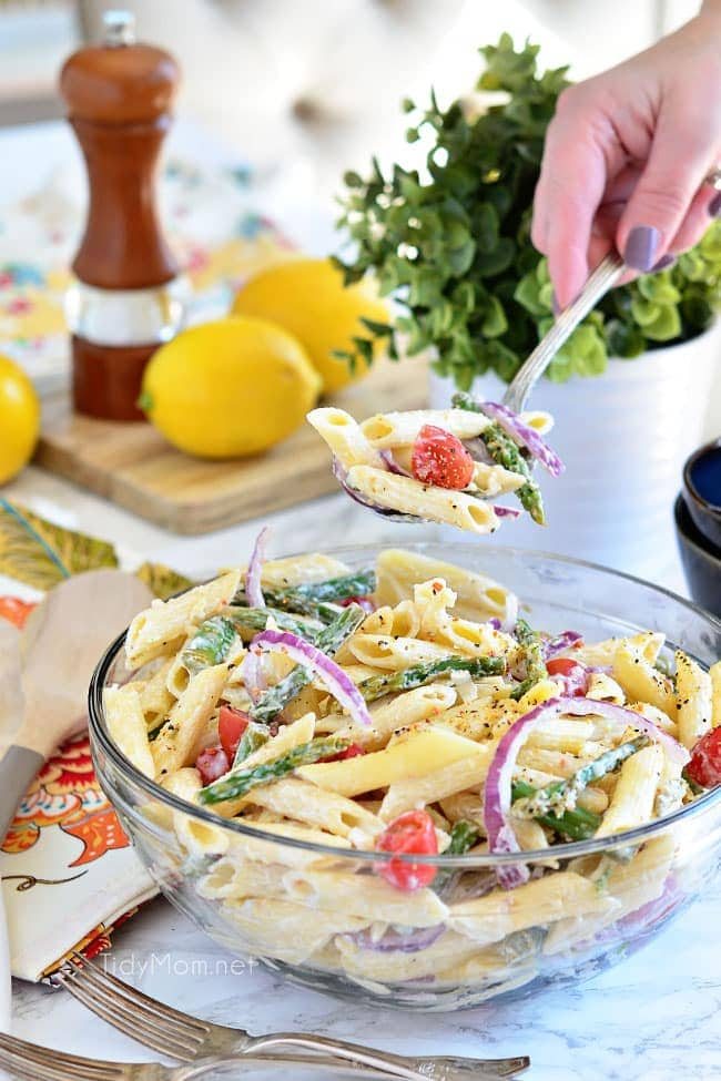 bowl of pasta salad with spoonful of pasta salad