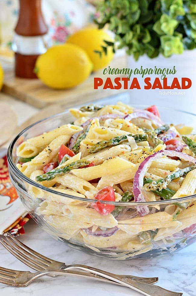 Asparagus Pasta Salad with Creamy Lemon Dressing {VIDEO}
