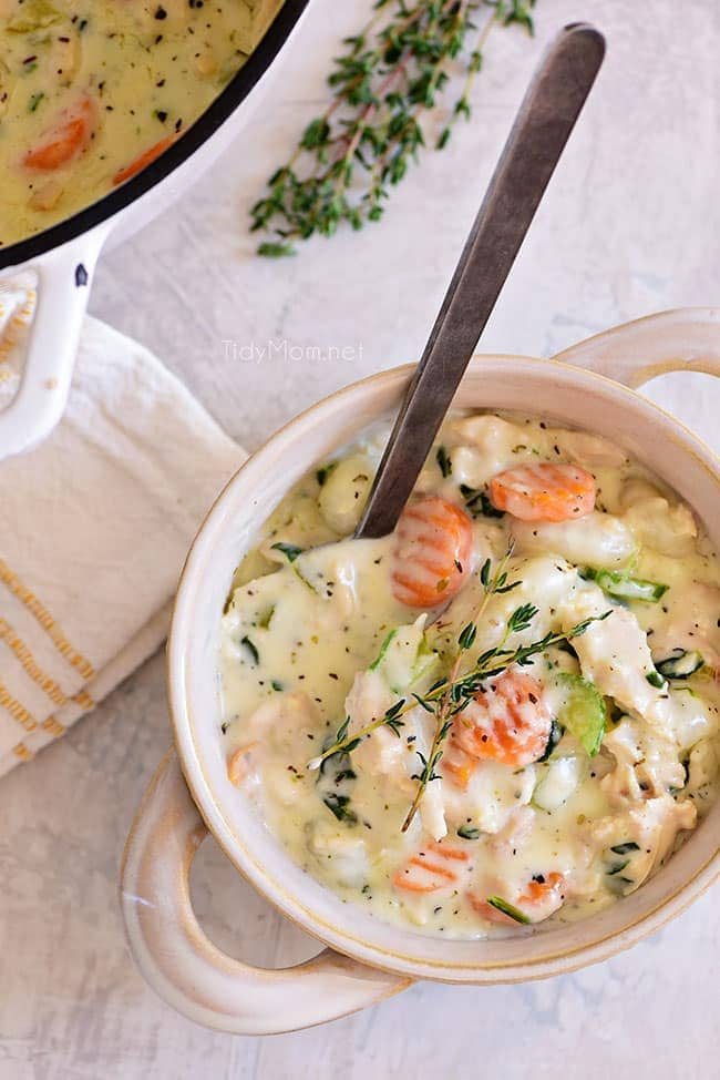 a bowl of chicken gnocchi soup