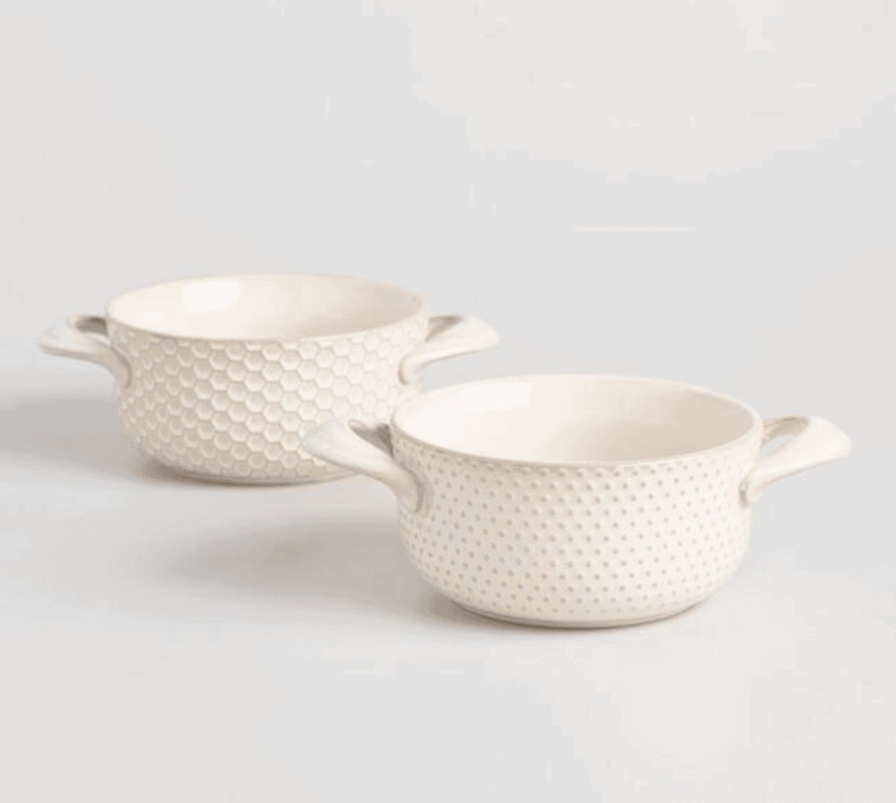 Textured Stoneware Double Handled Soup Crocks Set of 2