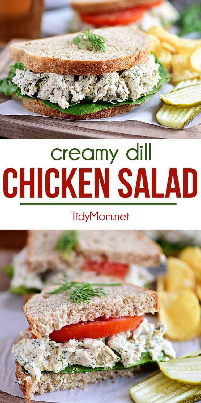 This Creamy Dill Chicken Salad is a twist on an old favorite with tons of room for variations and additions - the perfect dish for potlucks and picnics! A mix of dill weed, dijon mustard, greek yogurt, mayonnaise and more come together for chicken salad perfection! Serve on bread with your favorite toppings for a lunch you won't regret! Print the full recipe at cetcu.com #chickensalad #chicken #sandwich