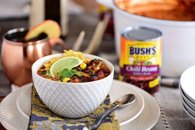 This flavorful Creamy Taco Chili is packed with lots of beans, chicken and other taco inspired ingredients. The perfect way to warm up on a chilly day! Printable recipe + video at cetcu.com