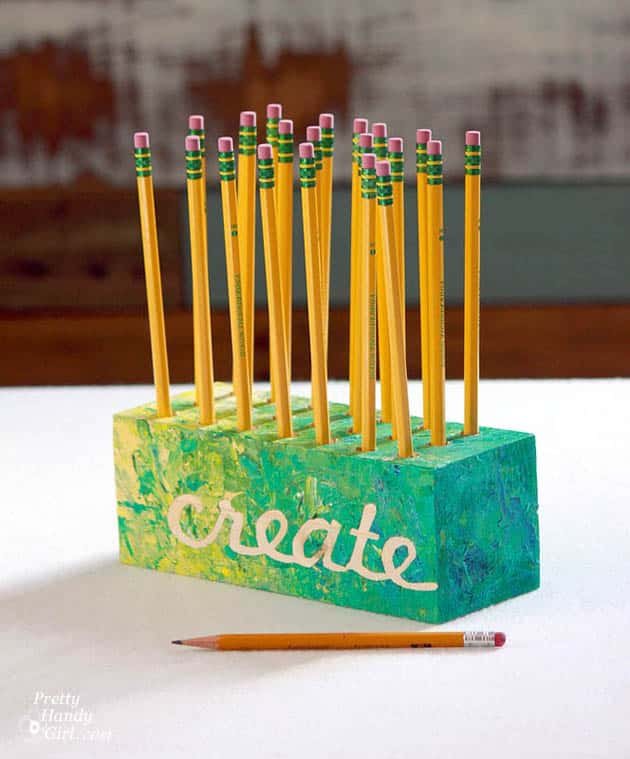 organize your pencils, pens and art materials with these DIY Creative Blocks. Tutorial by Pretty Handy Girl for cetcu.com