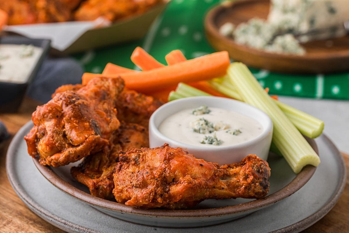 crispy oven baked chicken wings with blue cheese for dipping