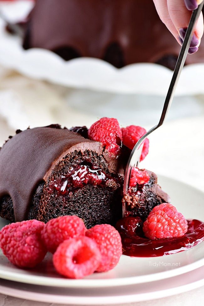Chocolate Raspberry Bundt Cake with a surprise raspberry filling and a Chocolate Chambord Glaze will put any chocolate lover into a state of pure bliss. Get the full recipe at cetcu.com
