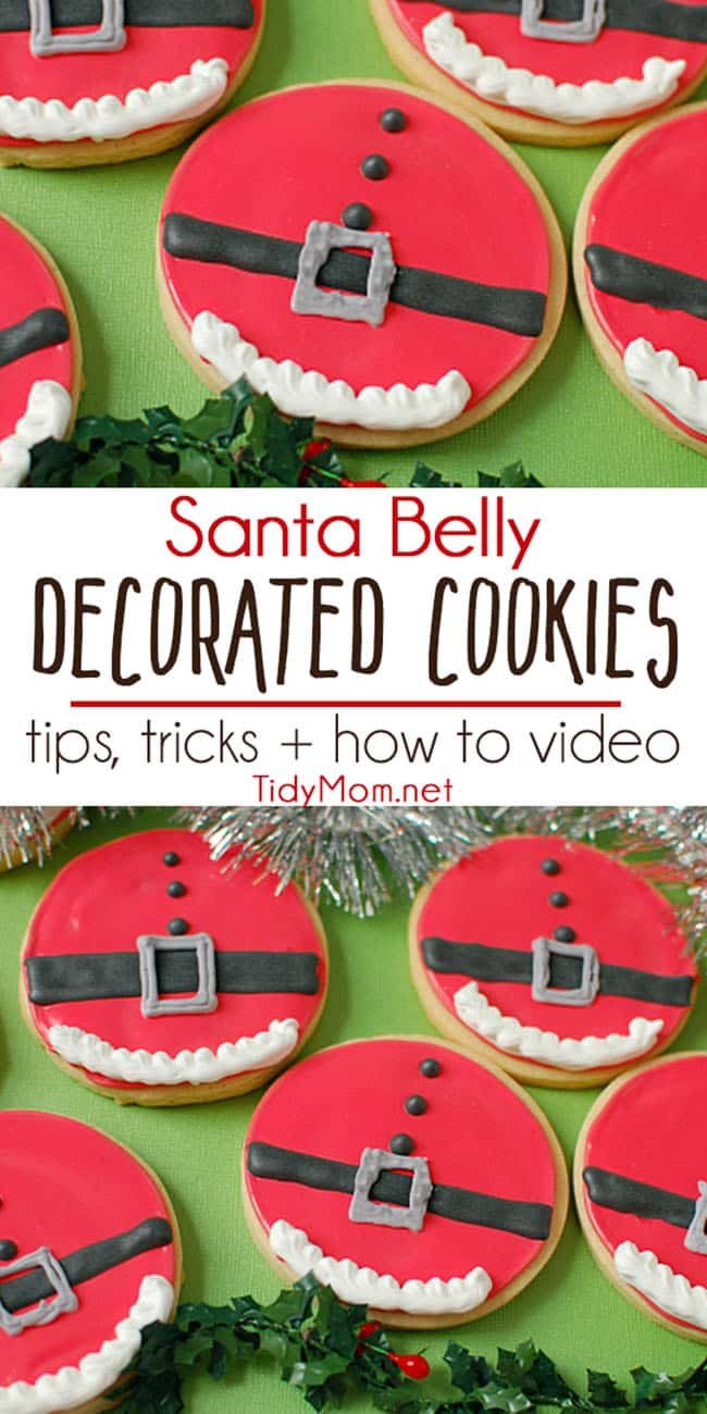 Decorated cut-out cookies, tips, tricks and recipes + how to video for these fun SANTA BELLY COOKIES at cetcu.com