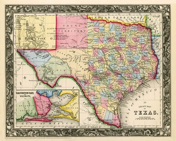 Vintage State Map of Texas print - at cetcu.com