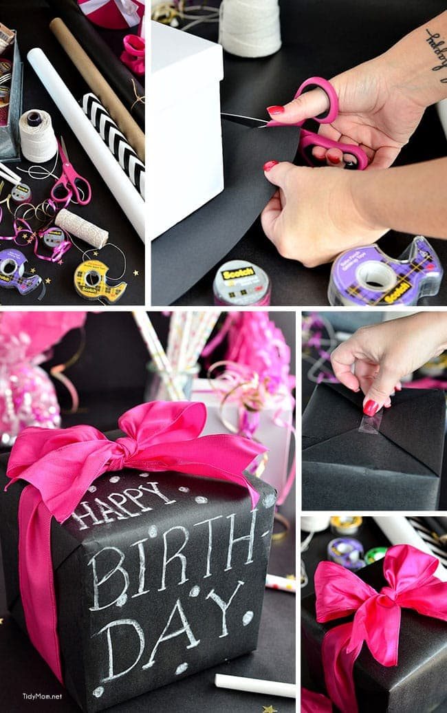 Such a fun inexpensive idea for gifting!! DIY Chalkboard Gift Wrap with Scotch Brand Wrapping Tape and cetcu.com