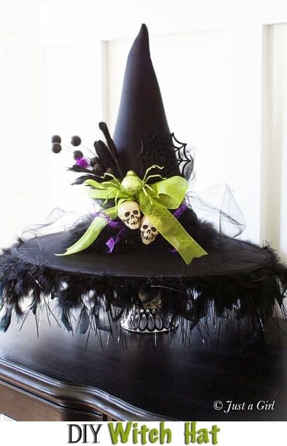 DIY Witch Hat - Halloween Decor from Just a Girl. Tutorial at cetcu.com