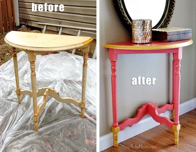DIY Gold and Coral Table before and after at cetcu.com