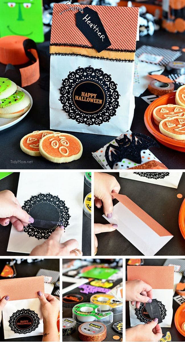 DIY Halloween Treat Bags. Perfect for cookies, candy or halloween favors to pass out to trick-or-treaters or Halloween party guests. Details on how to make 3 different Halloween treat bags at cetcu.com
