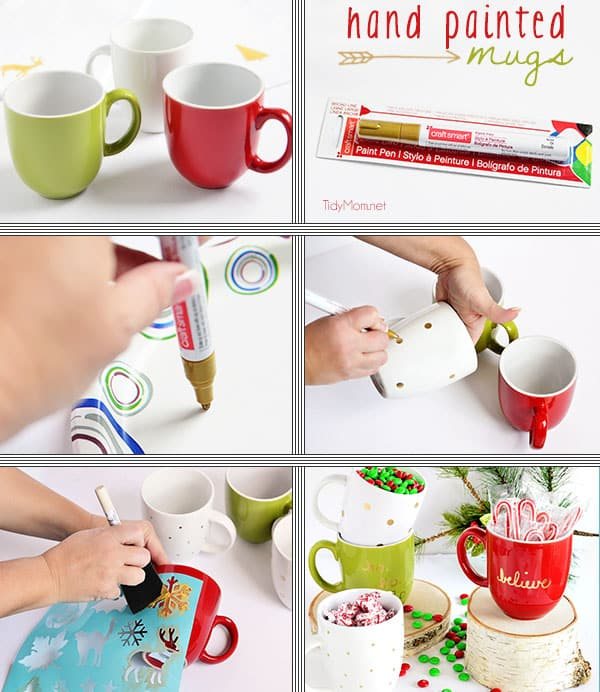 DIY Painted Holiday Mugs. Tutorial at cetcu.com