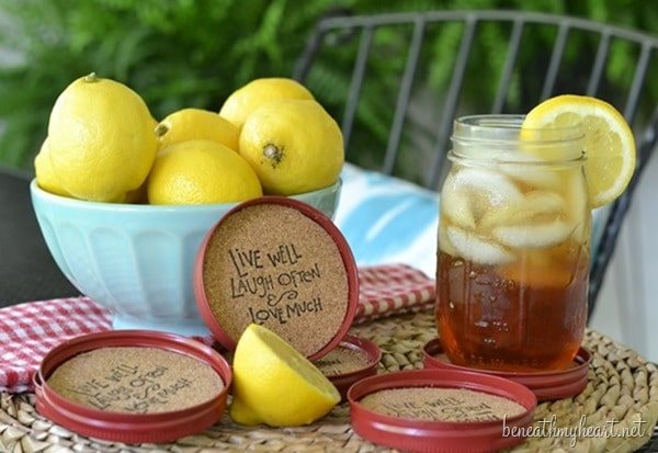 DIY Mason Jar Lid Coasters tutorial at cetcu.com