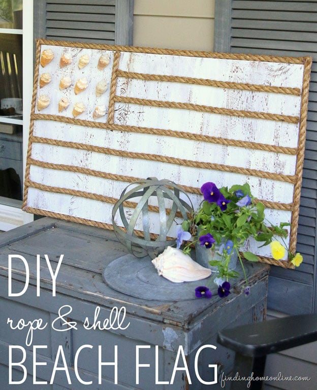 DIY Rope and Shell Beach Flag from FindingHomeOnline.com tutorial at cetcu.com Bring a little bit of the beach right to your front porch or home.