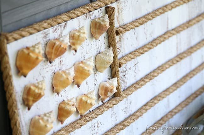 DIY Rope and Shell Beach Flag from FindingHomeOnline.com tutorial at cetcu.com Bring a little beach to your porch