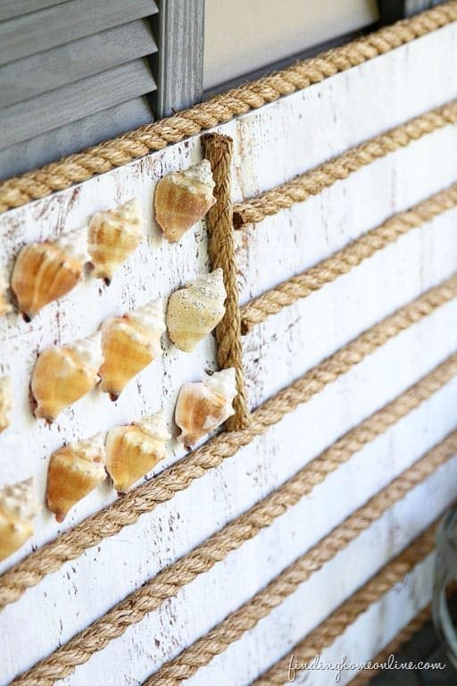 DIY Rope and Shell Beach Flag from FindingHomeOnline.com tutorial at cetcu.com Bring a little beach to your porch and home.
