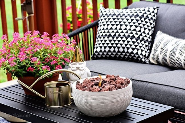 DIY tabletop fire bowl on deck table
