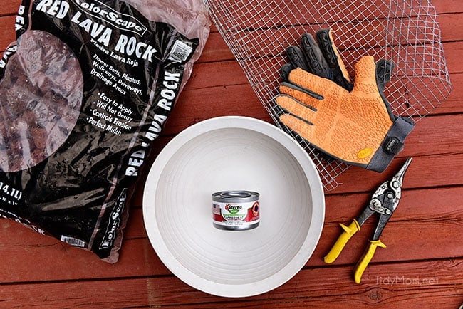 DIY tabletop fire bowl supplies