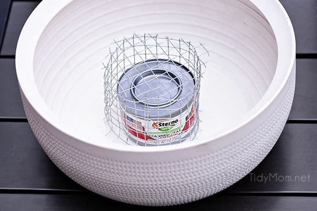 DIY tabletop fire bowl with sterno can