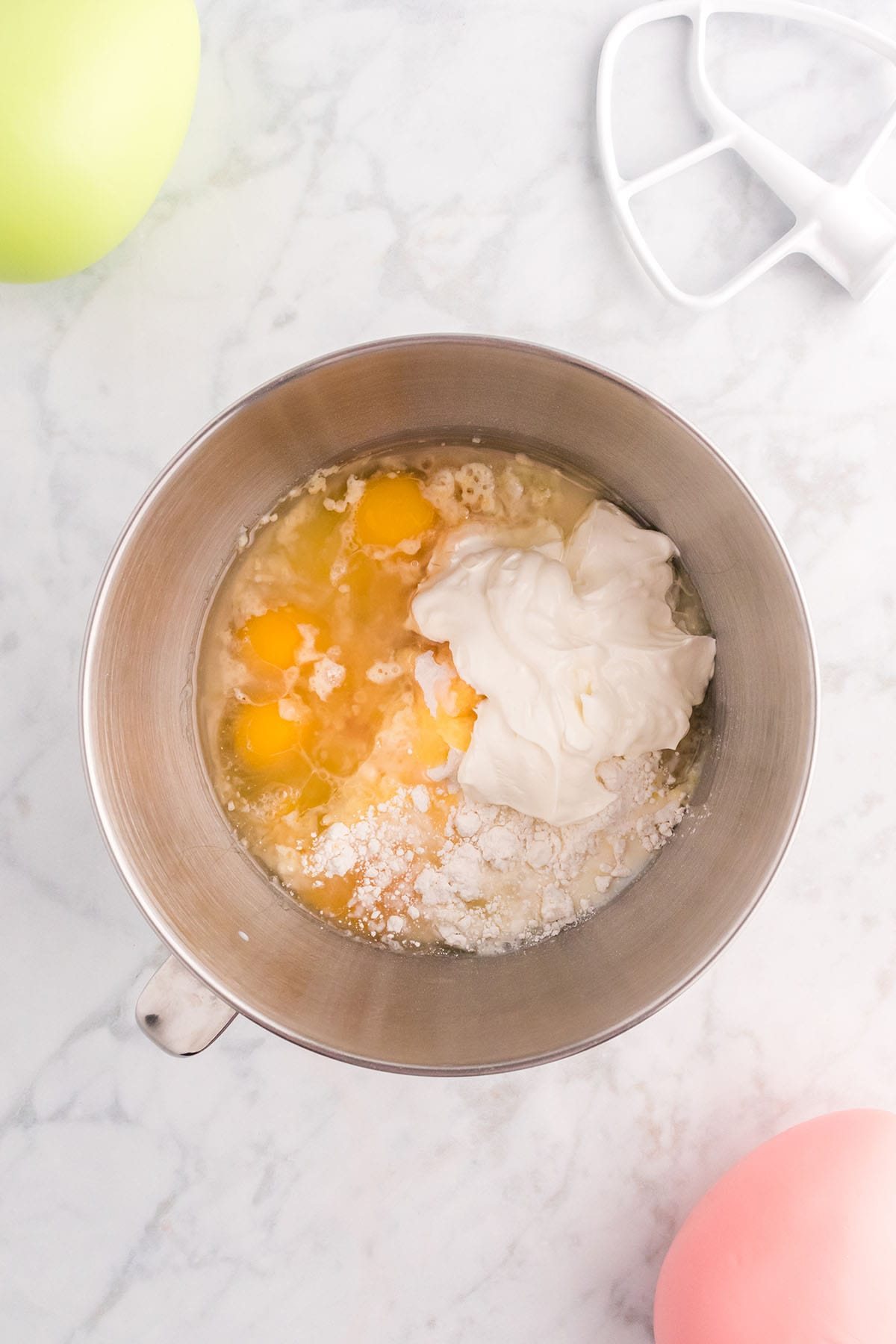 cake batter in a mixing bowl