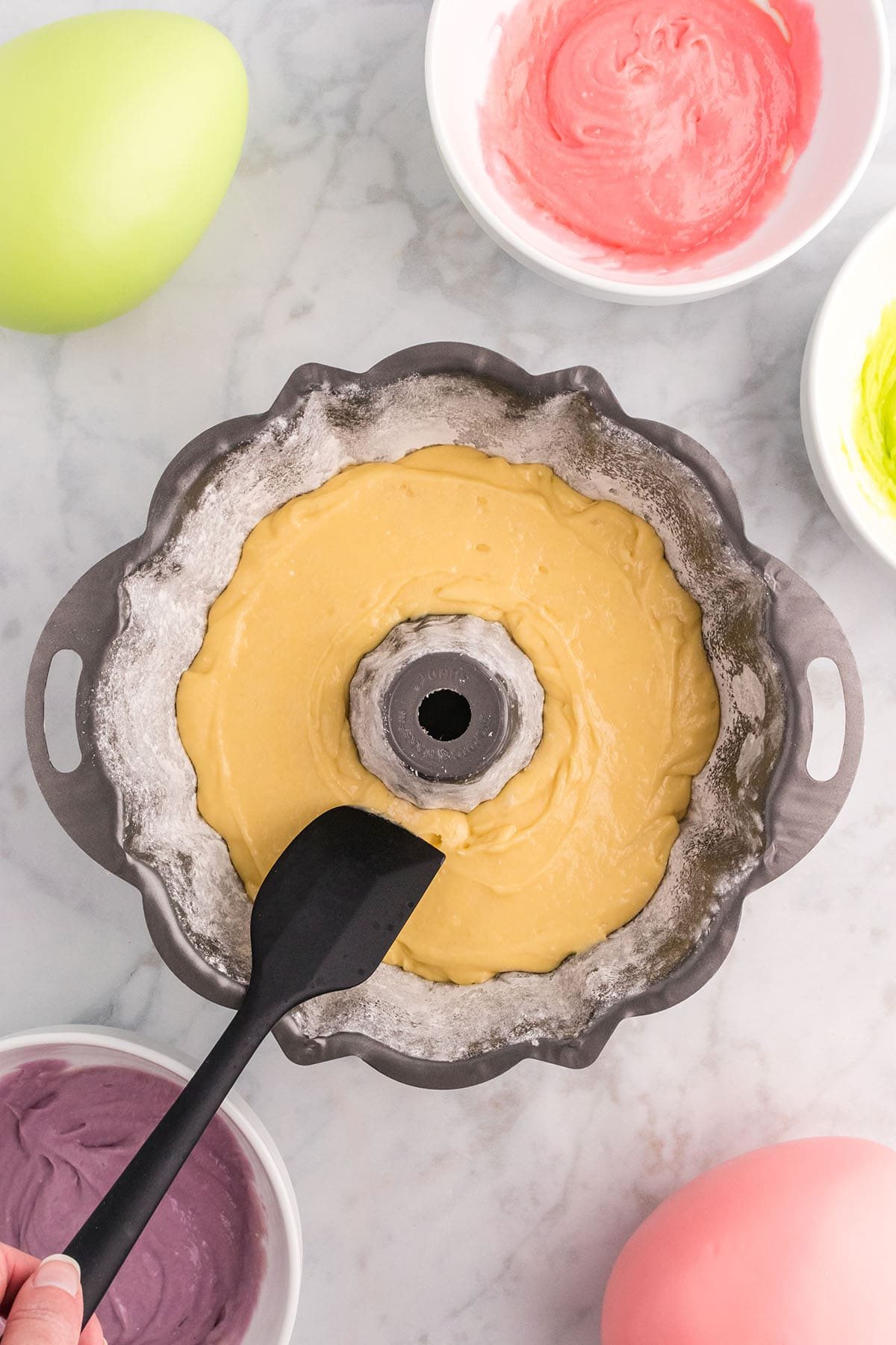 cake batter in a bundt pan