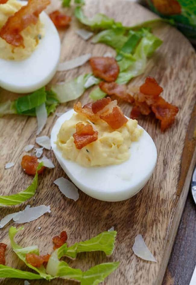 Caesar Deviled Eggs | Easter Dinner Meal Plan recipes, printables and decor ideas. Details at cetcu.com