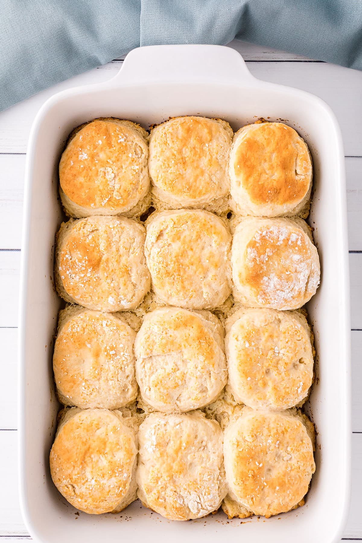 Easy 7-up biscuits in an oblong white baking dish
