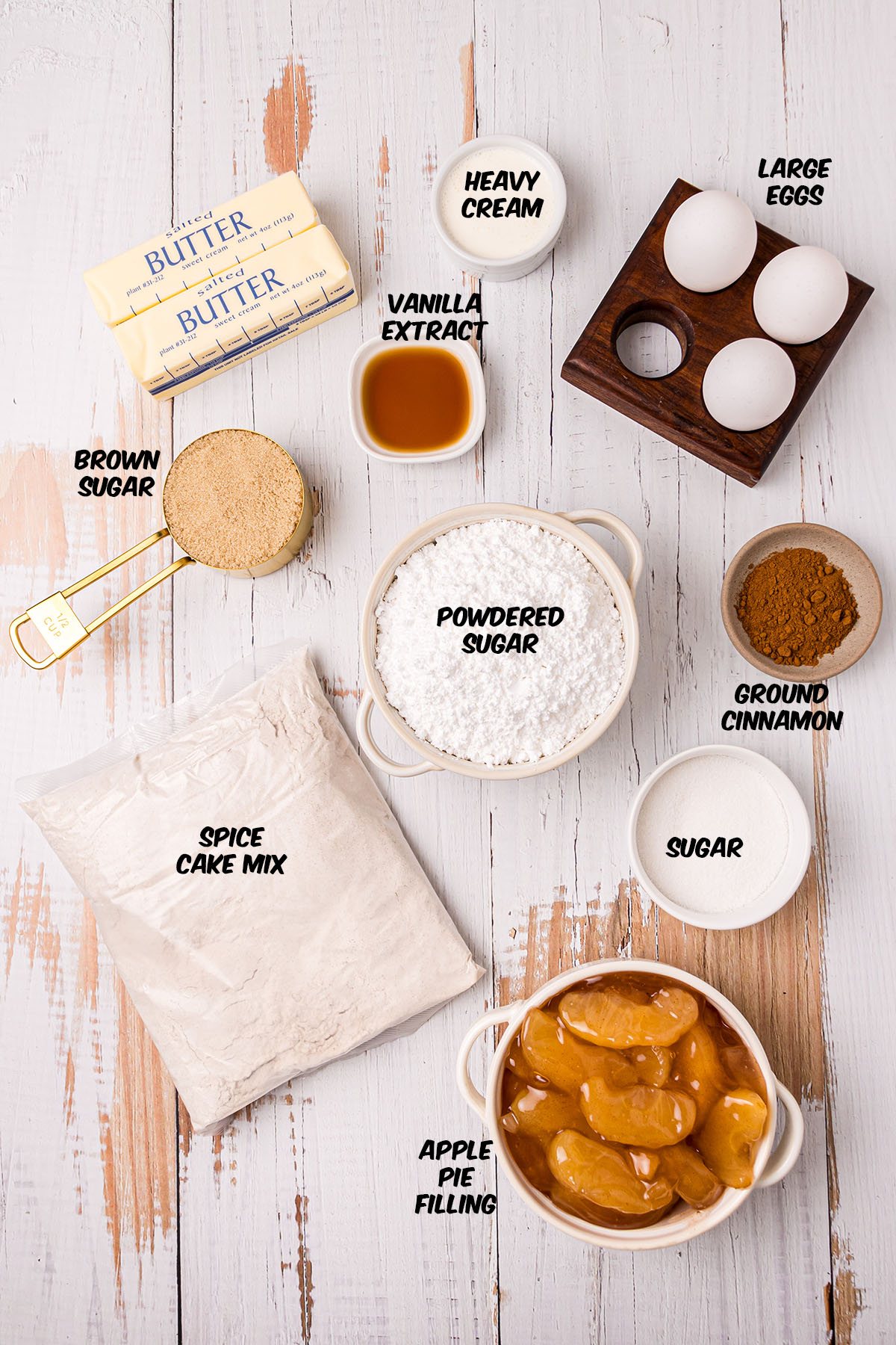 apple cake ingredients on a counter