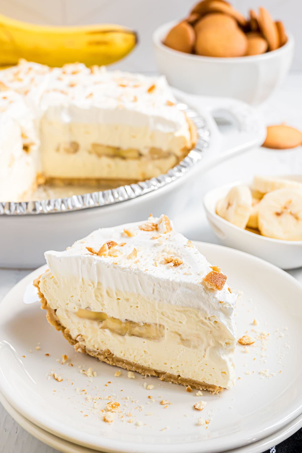 A serving of no-bake banana cream pie