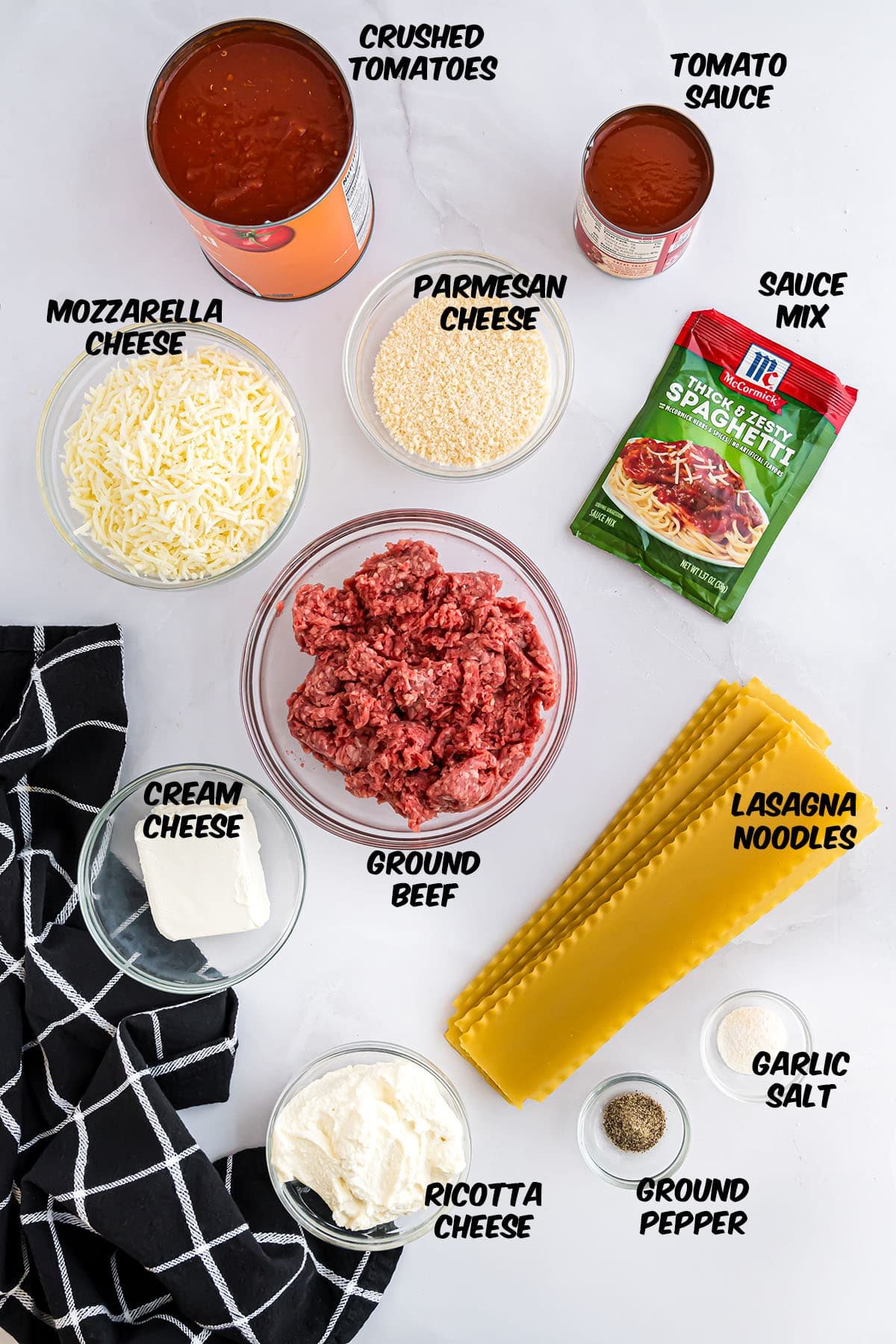 ingredients for beef and ricotta lasagna