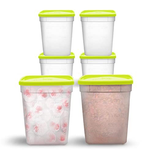 1 Quart Freezer Food Storage Containers with Lids, 6 Pack