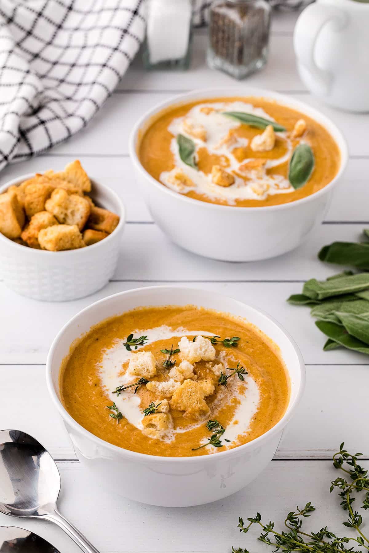 2 bowls of creamy butternut squash soup