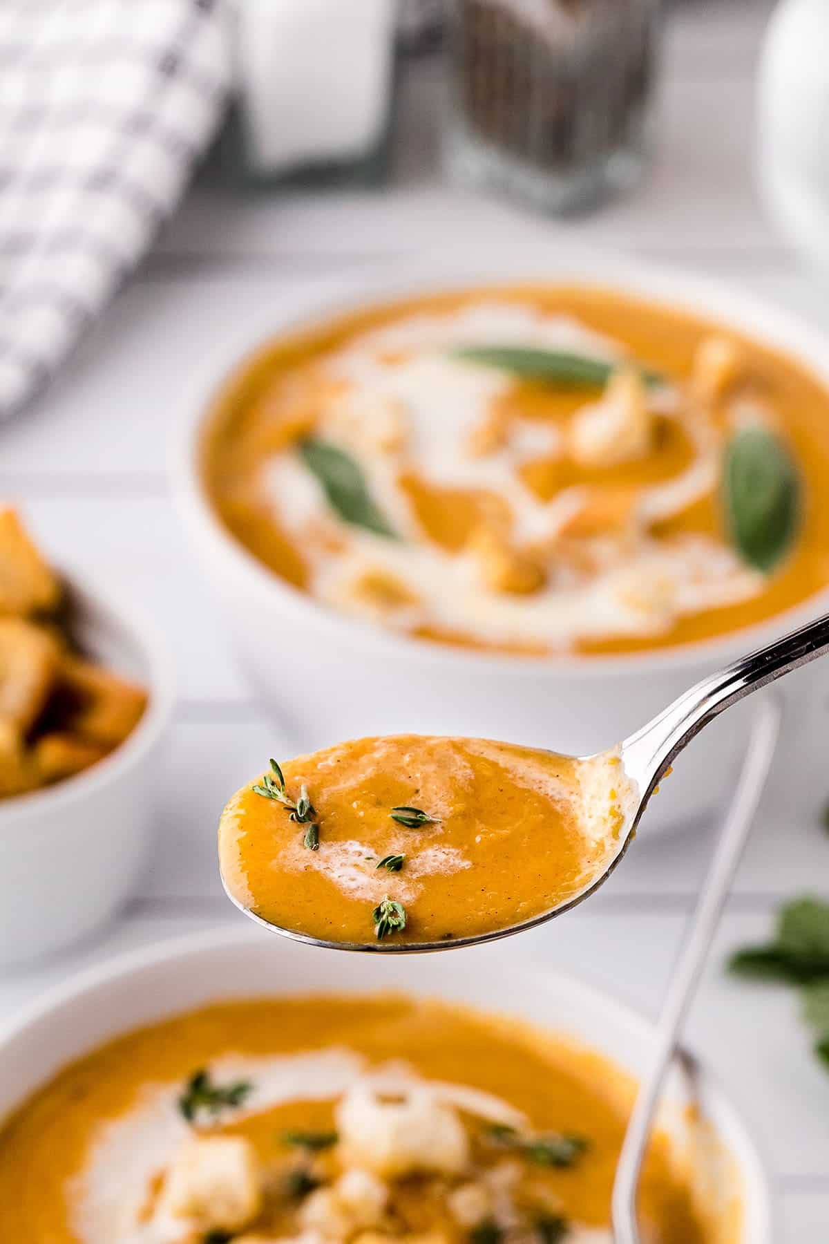 a spoonful of butternut squash soup