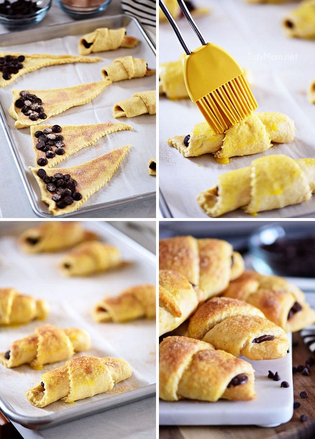step-by-step photos for making chocolate croissants