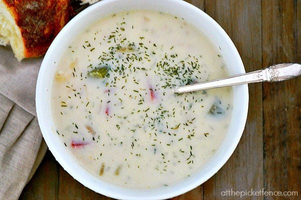 Seafood chowder with smoked salmon and dill from atthepicketfence.com. Recipe at cetcu.com