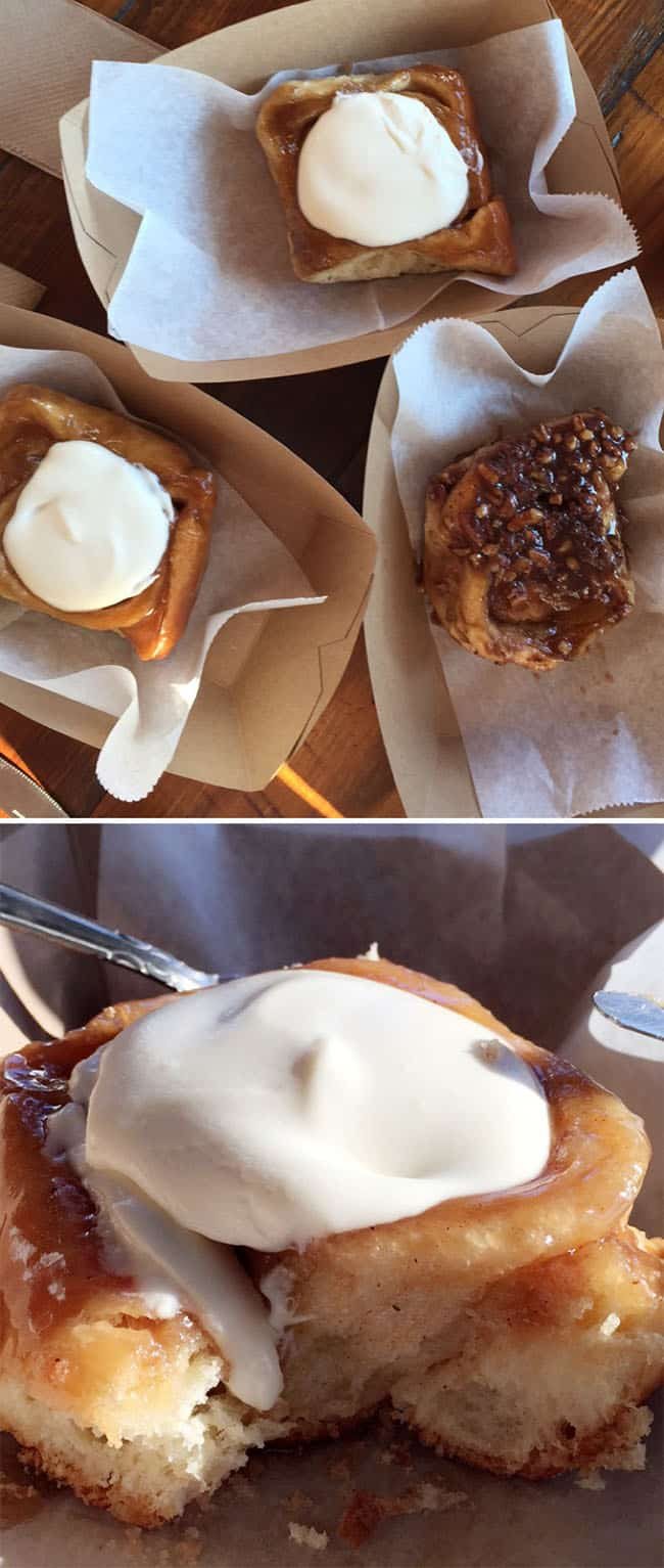 Bake in the Day Bakery - Savannah. Georgia. Cinnamon roll and sticky bun. More Savannah travel, eats and sightseeing at cetcu.com