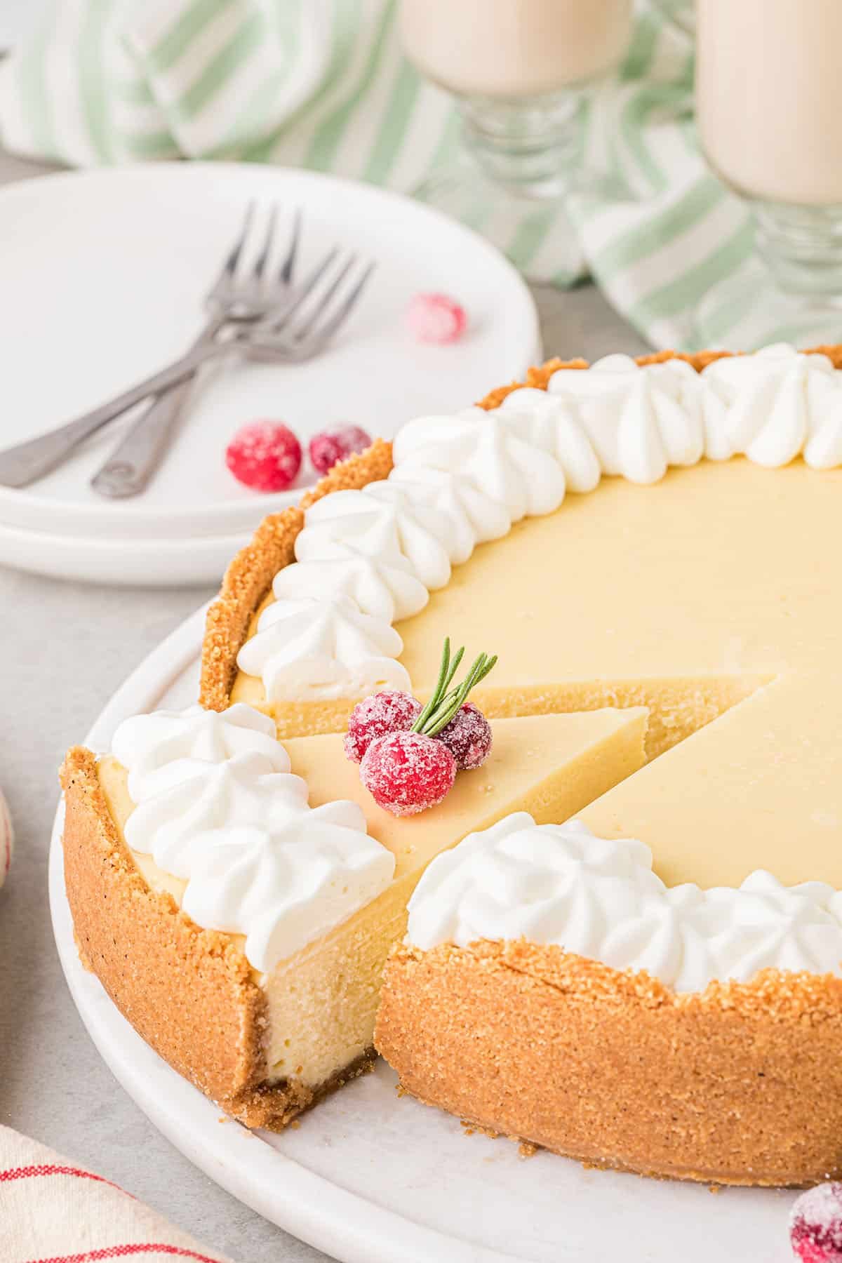 cheese cake with a slice cut and pulled out