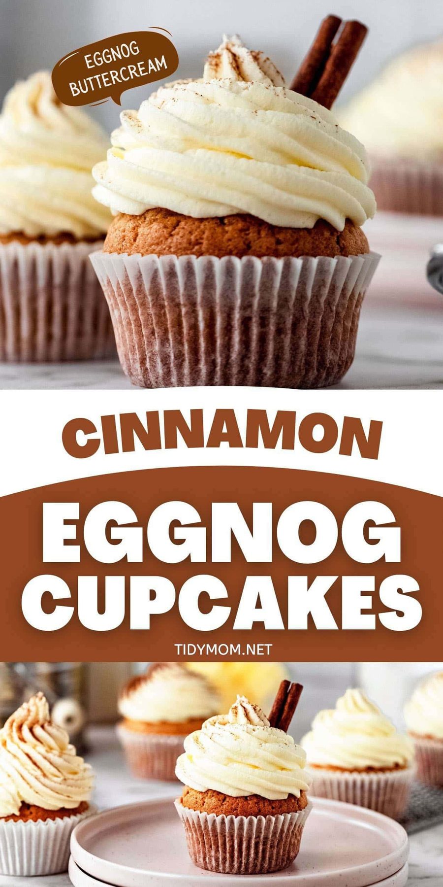 cupcakes with fluffy buttercream and a cinnamon stick on top