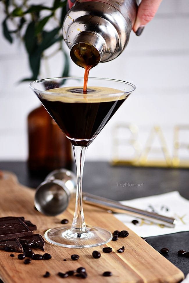 pouring an espresso martini