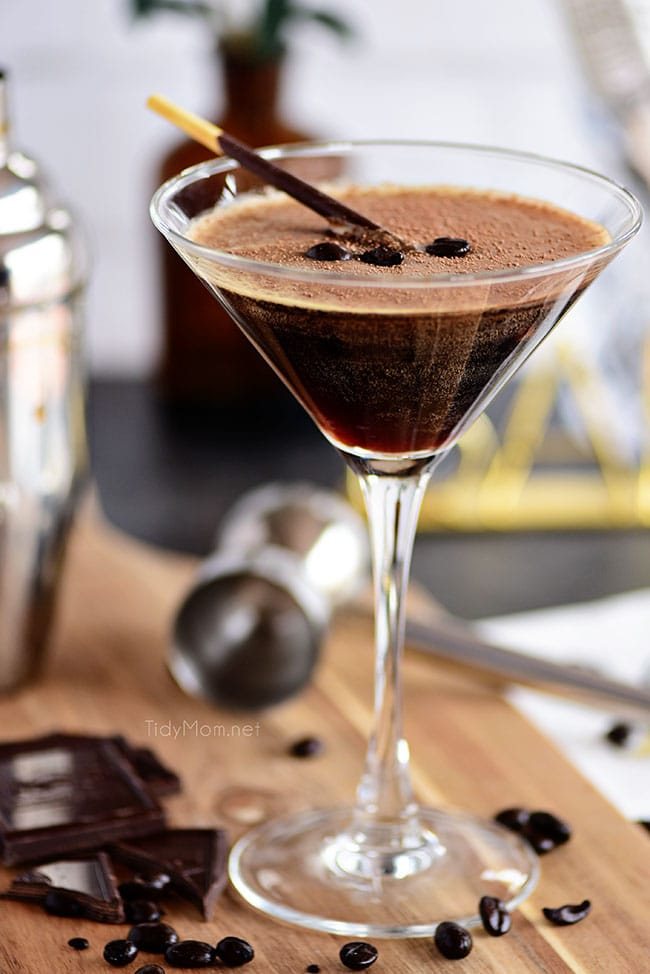 espresso martini on wood board