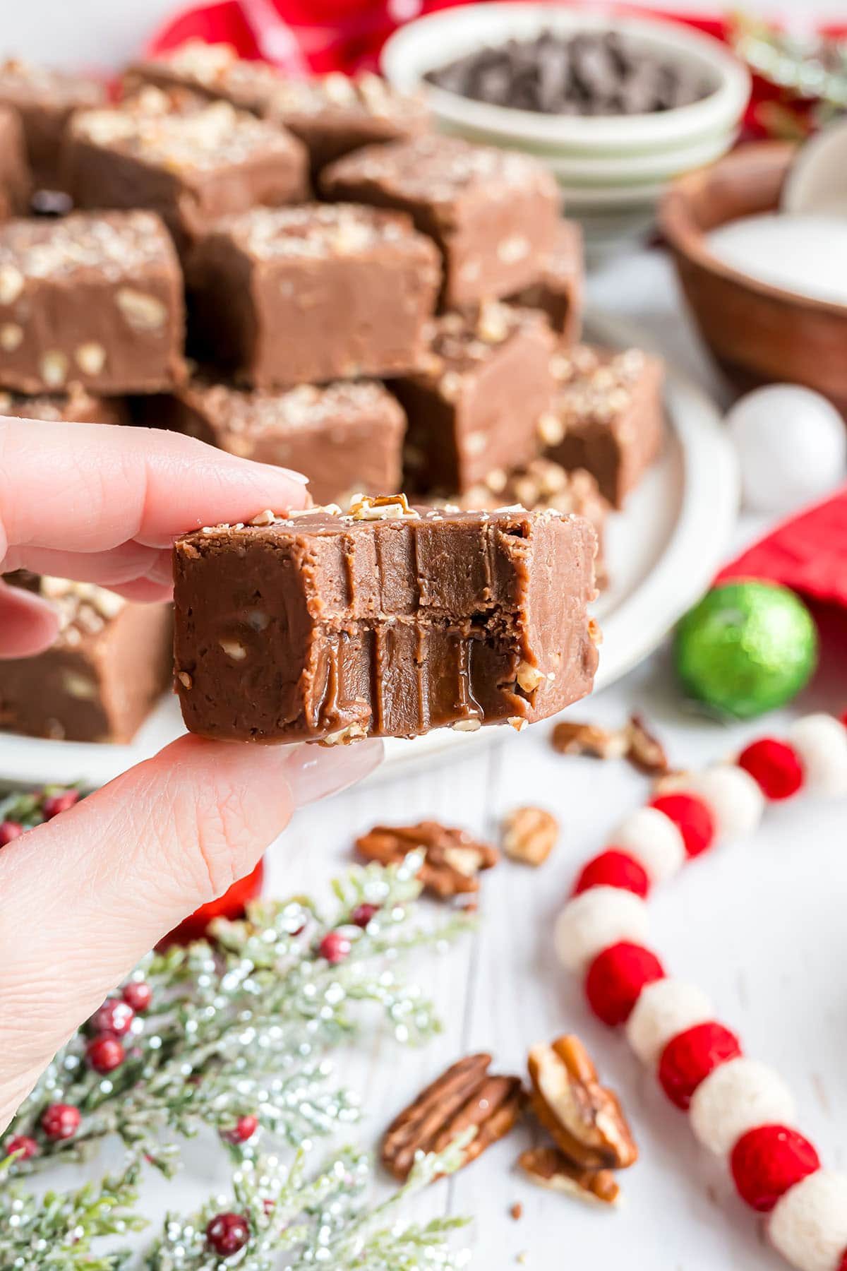 A piece of fantasy fudge with a bite take