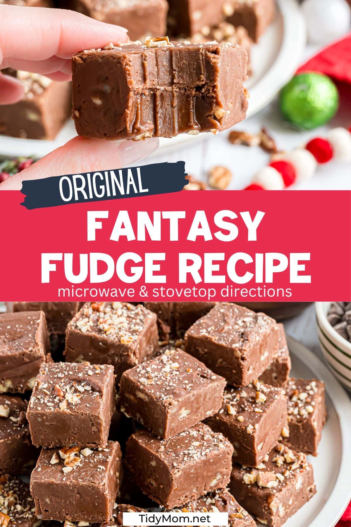Chocolate marshmallow cream fudge with nuts and a piece with a bite taken