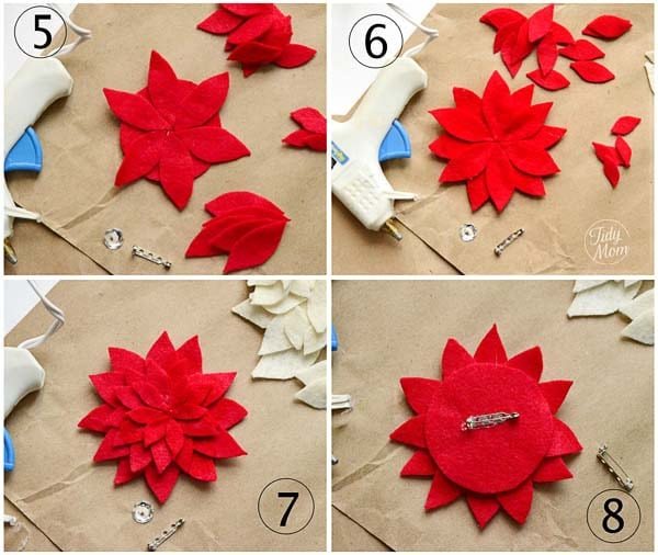 making a felt poinsettia pin