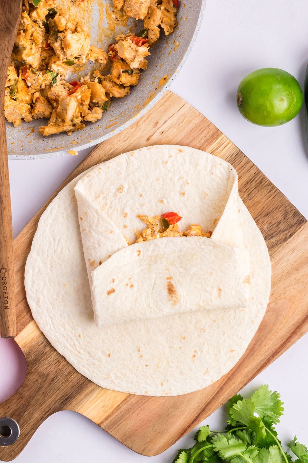 step 2 folding chicken wraps