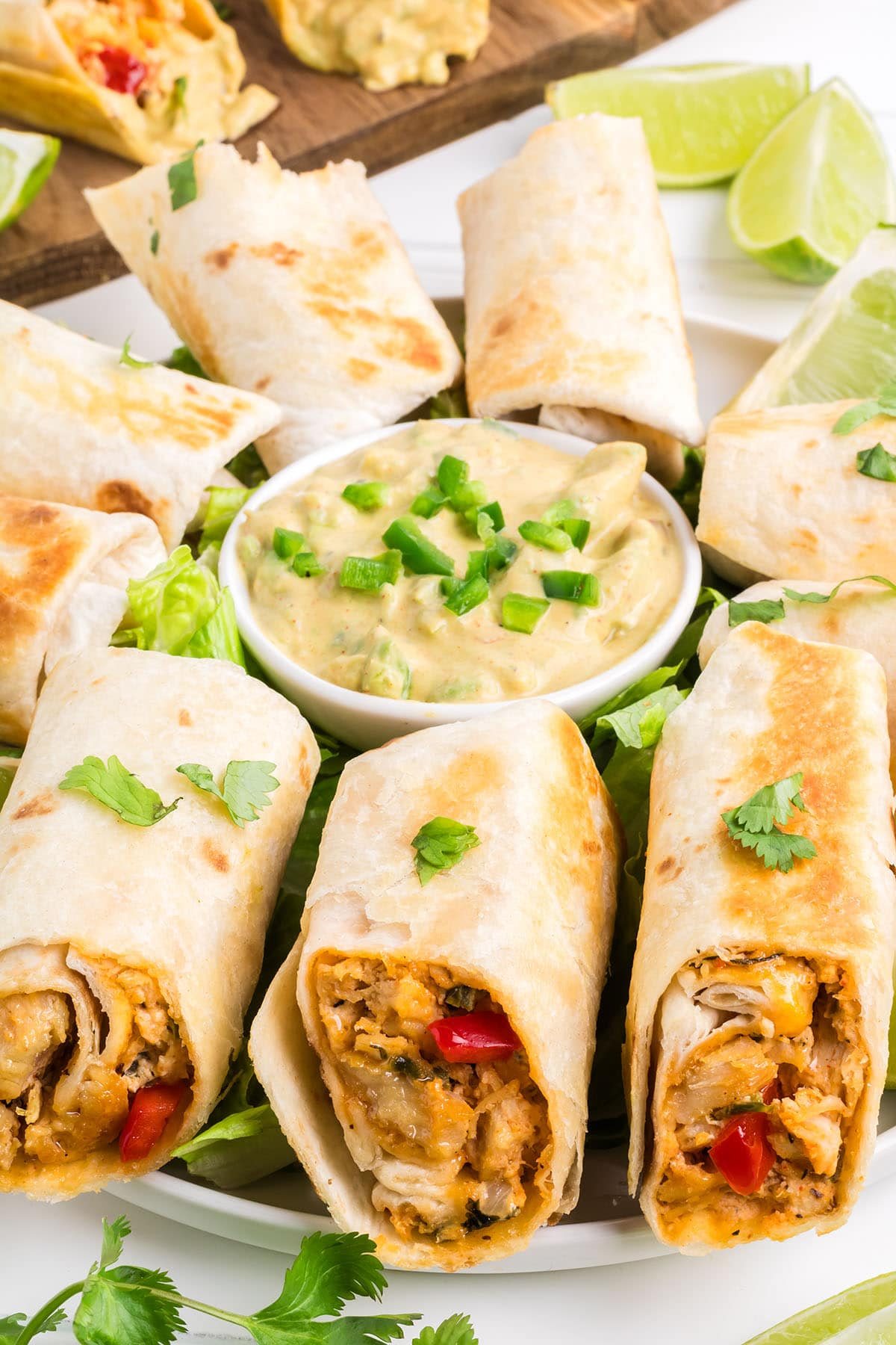 chicken wraps appetizers on a platter