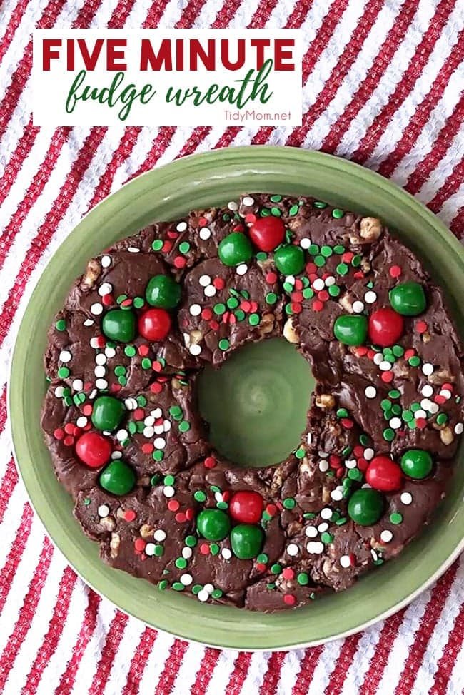 Five Minute Fudge Wreath on green plate