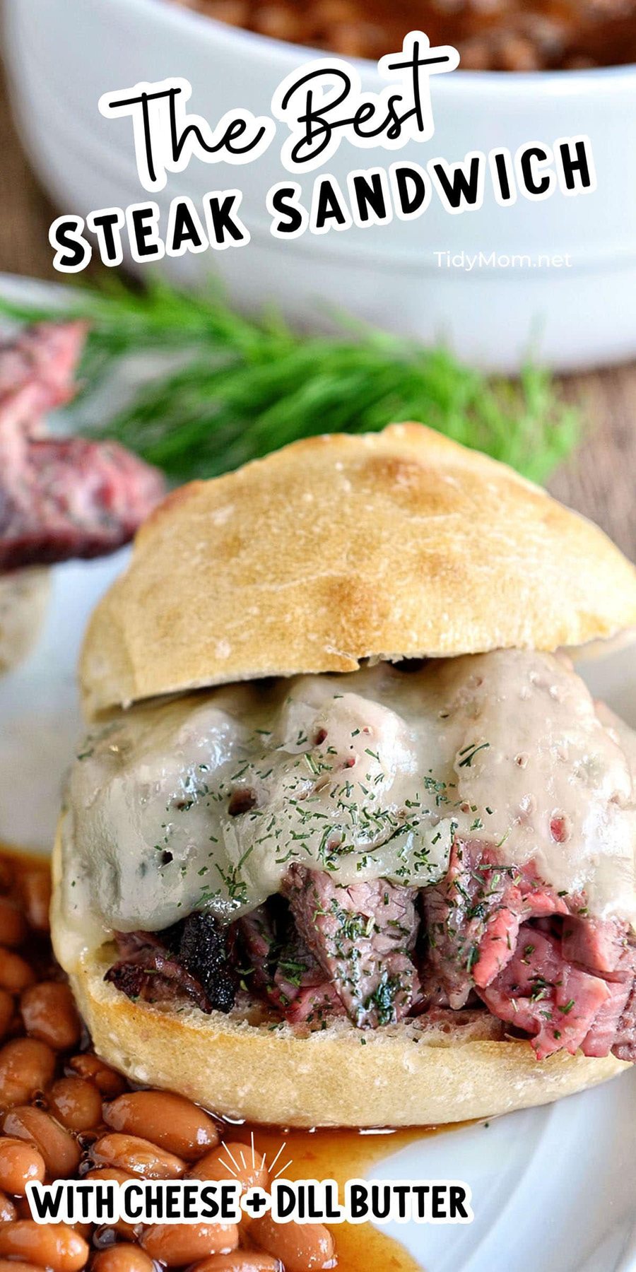 cheese steak sandwich on toasted bun