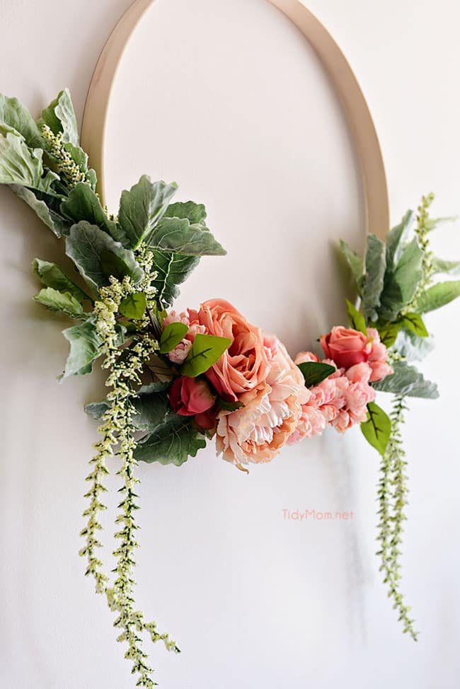 spring floral hoop wreath close up